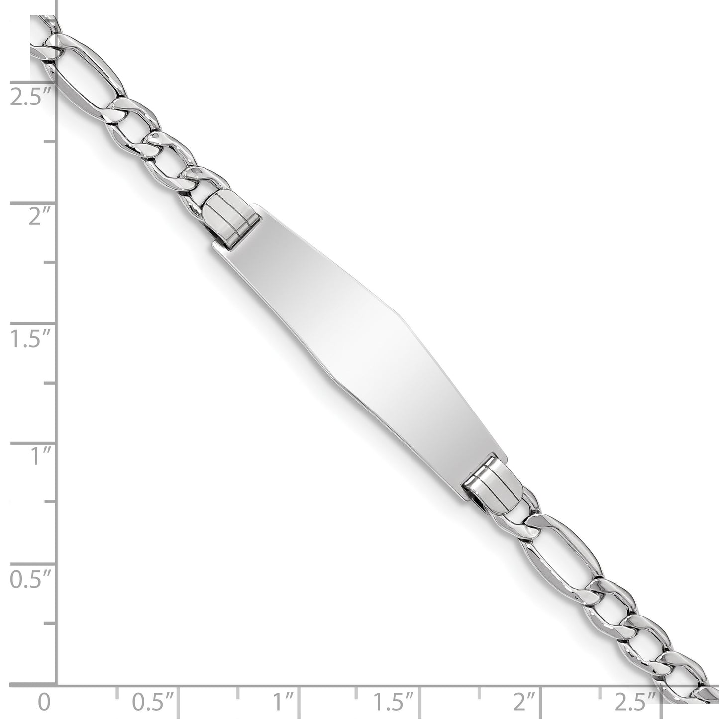 14K White Gold Polished Semi-Solid Chain/Solid Plate Figaro Link Soft Diamond Shape 34x10mm Plate 8 inch ID Bracelet