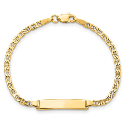 14k Polished Semi-Solid Chain/Solid Plate Anchor Link 20.5x4.5mm Plate 6 inch Baby/Child ID Bracelet