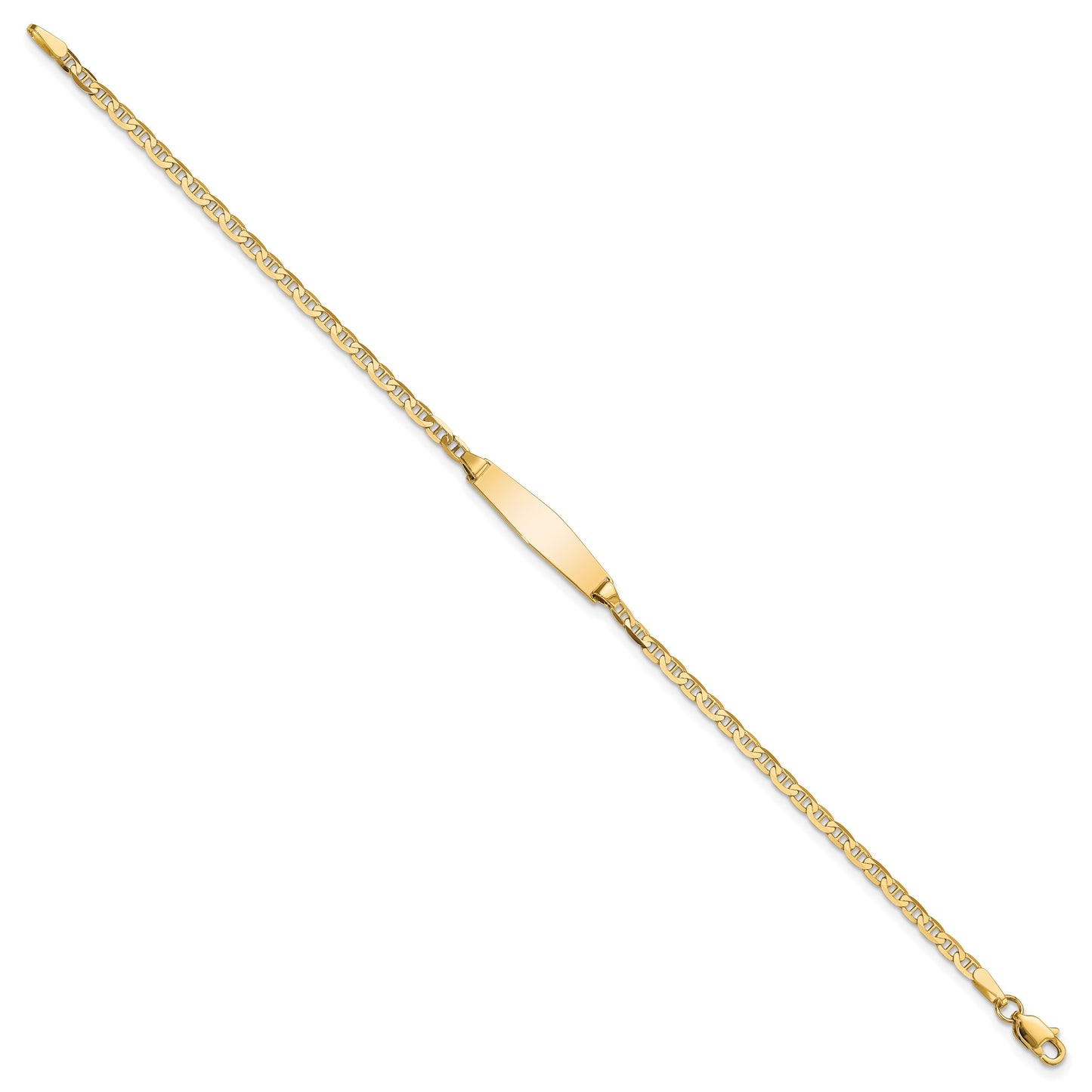 14k Polished Semi-Solid Chain/Solid Plate Anchor Link Soft Diamond Shape 19.5x5.5mm Plate 7 inch ID Bracelet