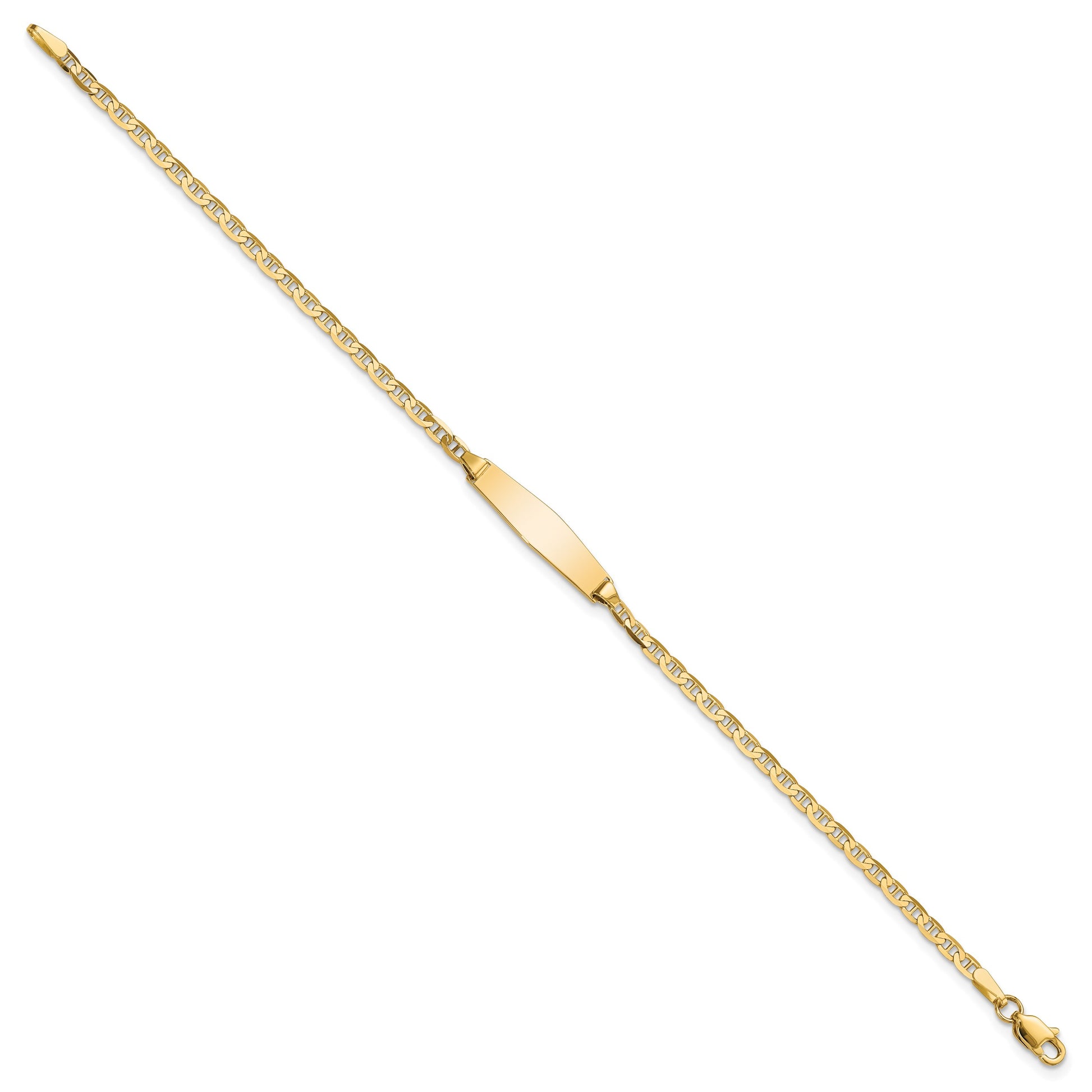 14k Polished Semi-Solid Chain/Solid Plate Anchor Link Soft Diamond Shape 19.5x5.5mm Plate 7 inch ID Bracelet