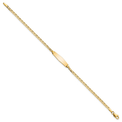 14k Polished Semi-Solid Chain/Solid Plate Anchor Link Soft Diamond Shape 19.5x5.5mm Plate 7 inch ID Bracelet