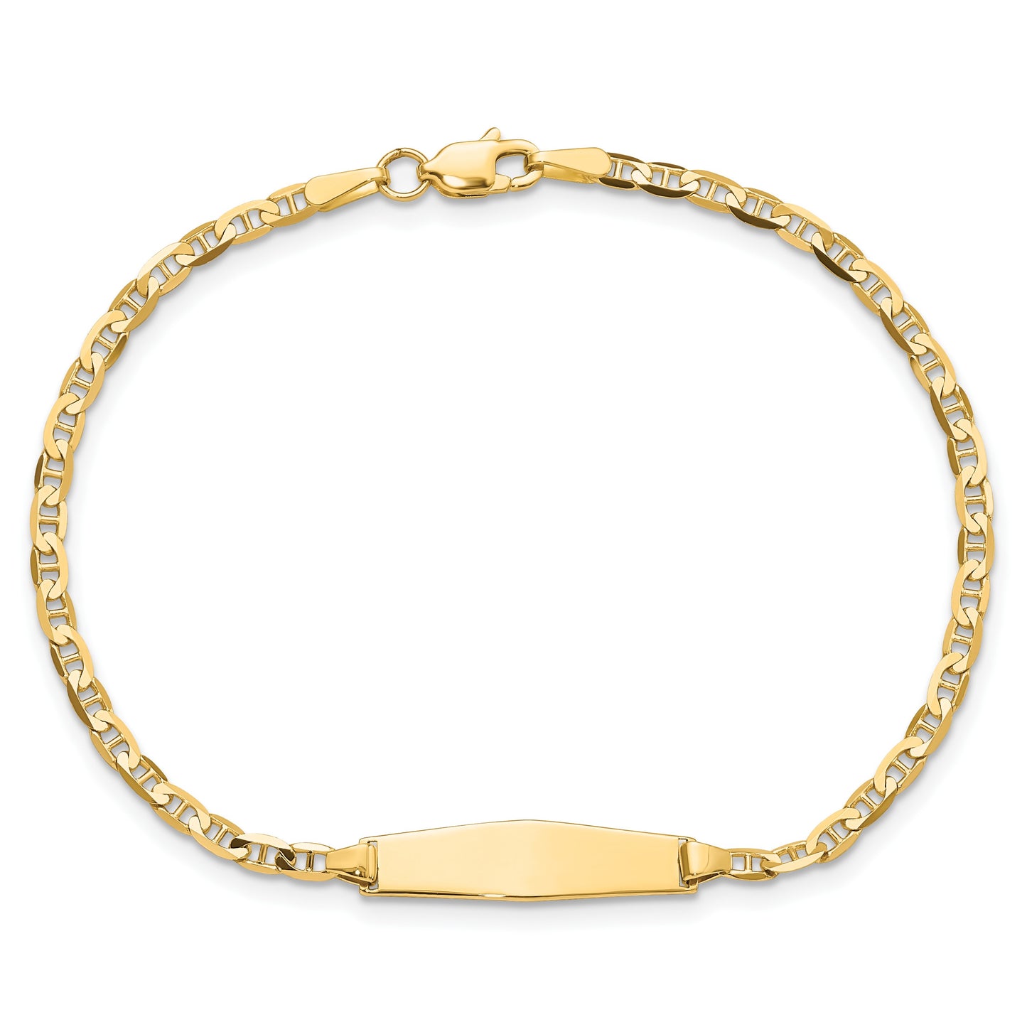 14k Polished Semi-Solid Chain/Solid Plate Anchor Link Soft Diamond Shape 19.5x5.5mm Plate 5.5 inch Baby/Child ID Bracelet