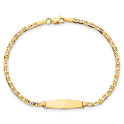 14k Polished Semi-Solid Chain/Solid Plate Anchor Link Soft Diamond Shape 19.5x5.5mm Plate 7 inch ID Bracelet