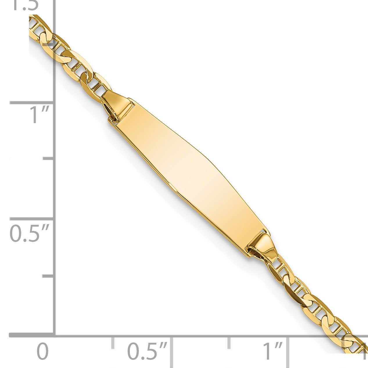 14k Polished Semi-Solid Chain/Solid Plate Anchor Link Soft Diamond Shape 19.5x5.5mm Plate 7 inch ID Bracelet