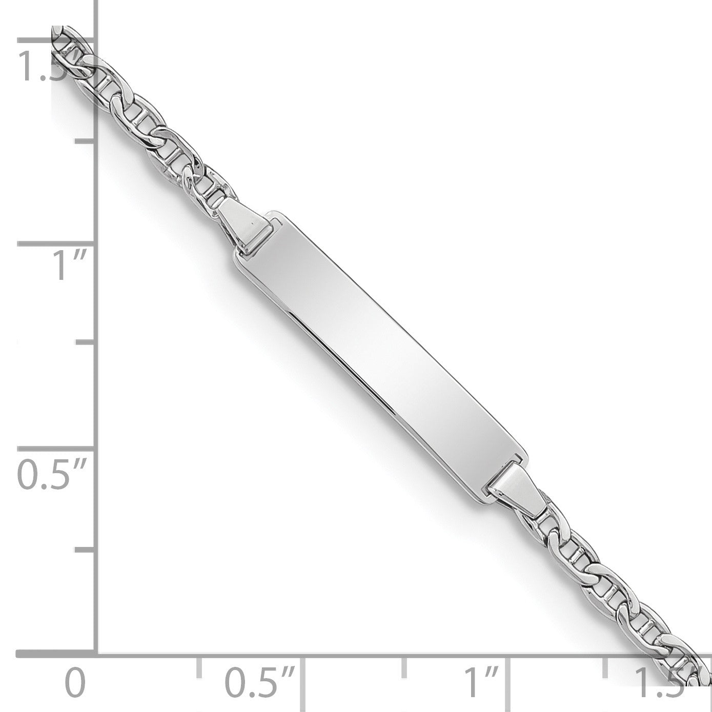 14k White Gold Polished Semi-Solid Chain/Solid Plate Anchor Link 20.5x4.5mm Plate 7 inch ID Bracelet