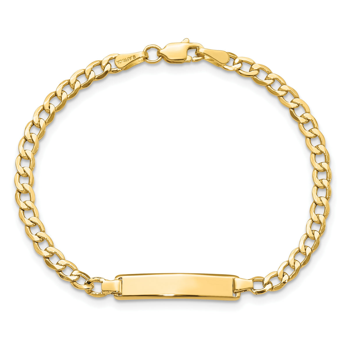 14k Polished Semi-Solid Chain/Solid Plate Cuban Link 19.5x4.5mm Plate 7 inch ID Bracelet