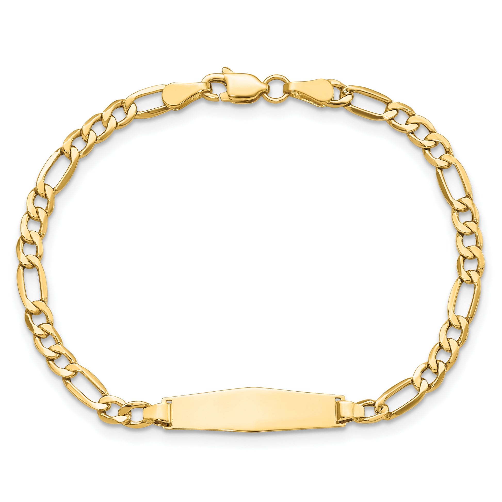 14k Polished Semi-Solid Chain/Solid Plate Figaro Link Soft Diamond Shape 19.5x5.5mm Plate 7 inch ID Bracelet
