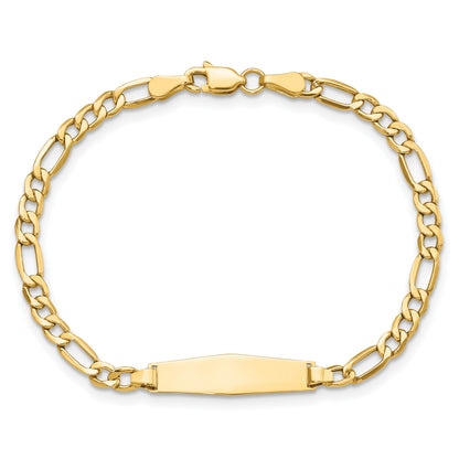 14k Polished Semi-Solid Chain/Solid Plate Figaro Link Soft Diamond Shape 19.5x5.5mm Plate 7 inch ID Bracelet