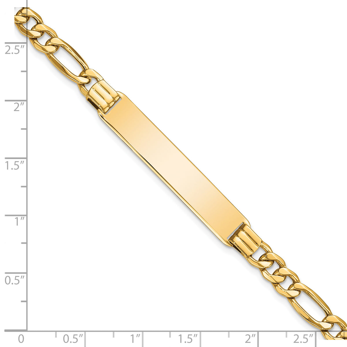 14k Polished Semi-Solid Chain/Solid Plate Figaro Link 39x8mm Plate 7 inch ID Bracelet