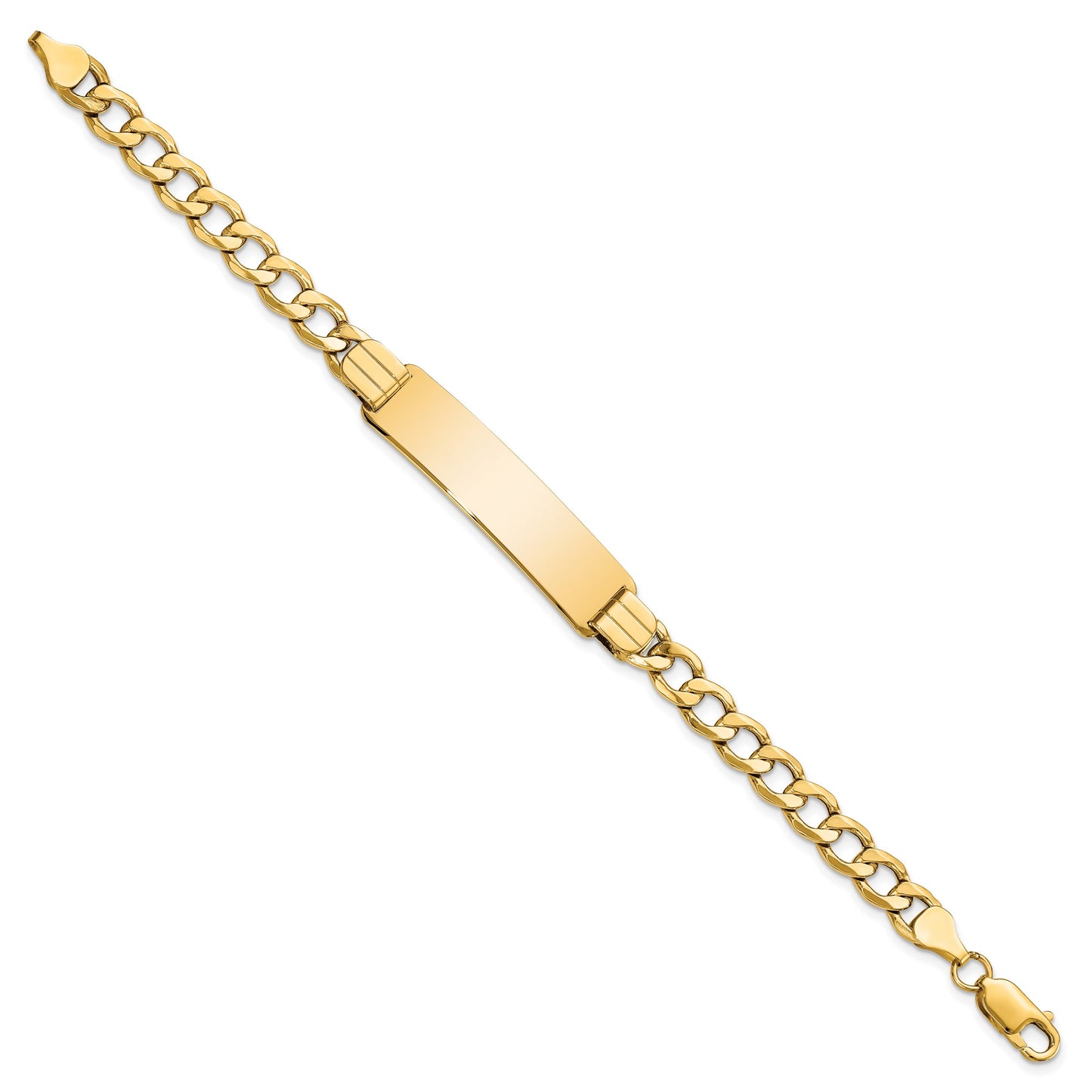 14k Polished Semi-Solid Chain/Solid Plate Curb Link 37.5x10mm Plate 7 inch ID Bracelet