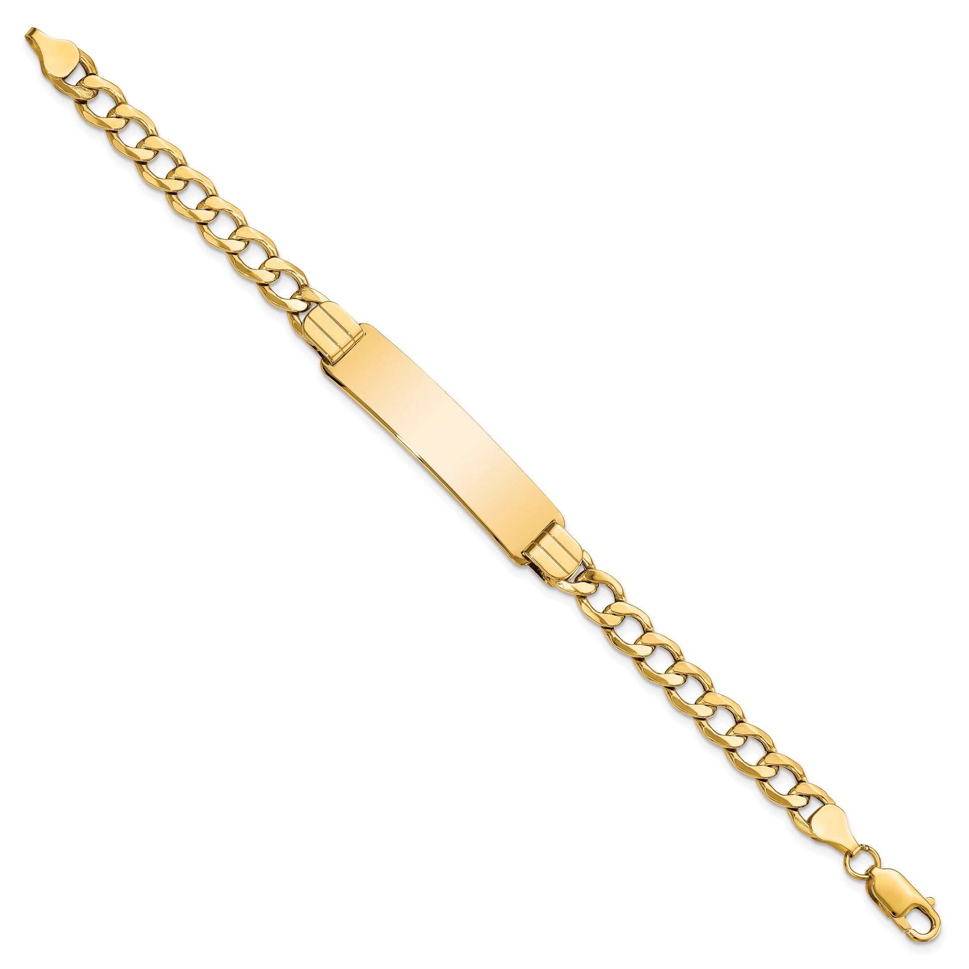 14k Polished Semi-Solid Chain/Solid Plate Curb Link 37.5x10mm Plate 7 inch ID Bracelet