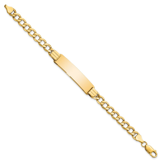 14k Polished Semi-Solid Chain/Solid Plate Curb Link 37.5x10mm Plate 8 inch ID Bracelet