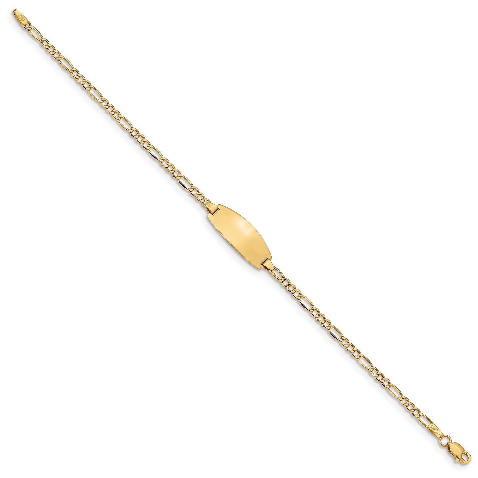 14k Polished Semi-Solid Chain/Solid Plate Figaro Link Oval 18.5x8.5mm Plate 6 inch Baby/Child ID Bracelet