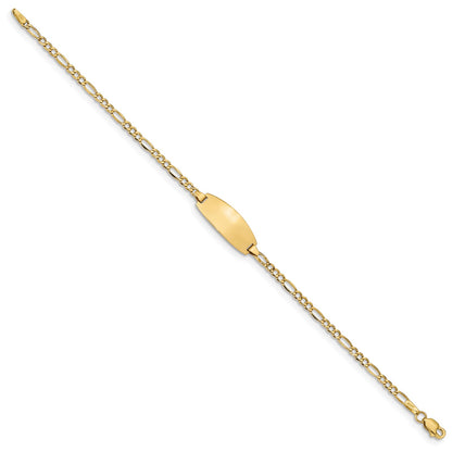 14k Polished Semi-Solid Chain/Solid Plate Figaro Link Oval 18.5x8.5mm Plate 6 inch Baby/Child ID Bracelet