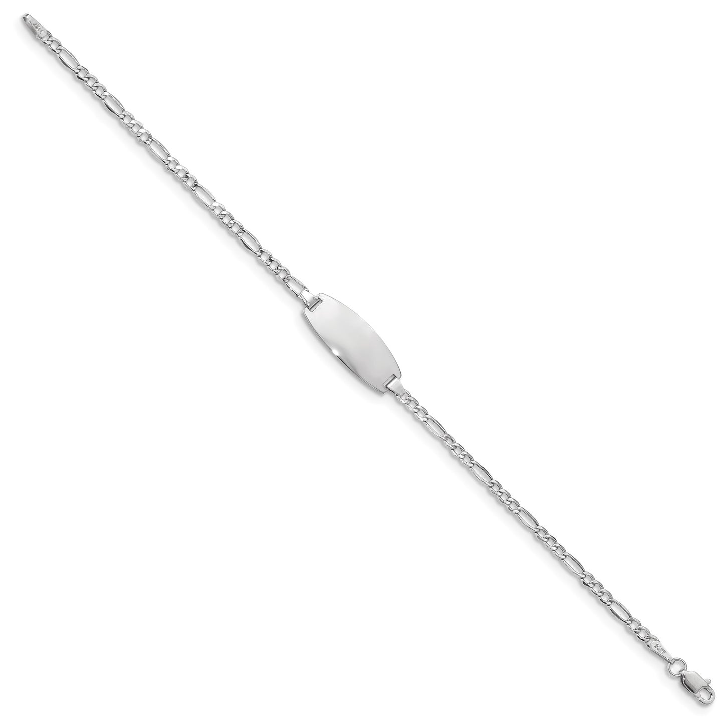 14k White Gold Polished Semi-Solid Chain/Solid Plate Figaro Link Oval 18.5x8.5mm Plate 6 inch Baby/Child ID Bracelet