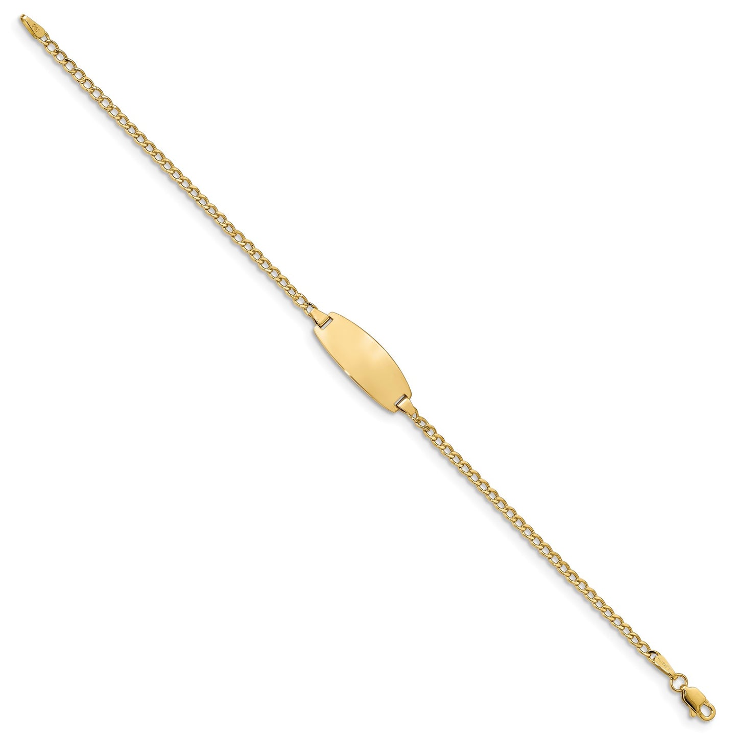 14k Polished Semi-Solid Chain/Solid Plate Curb Link Oval 18.5x8.5mm Plate 7 inch ID Bracelet