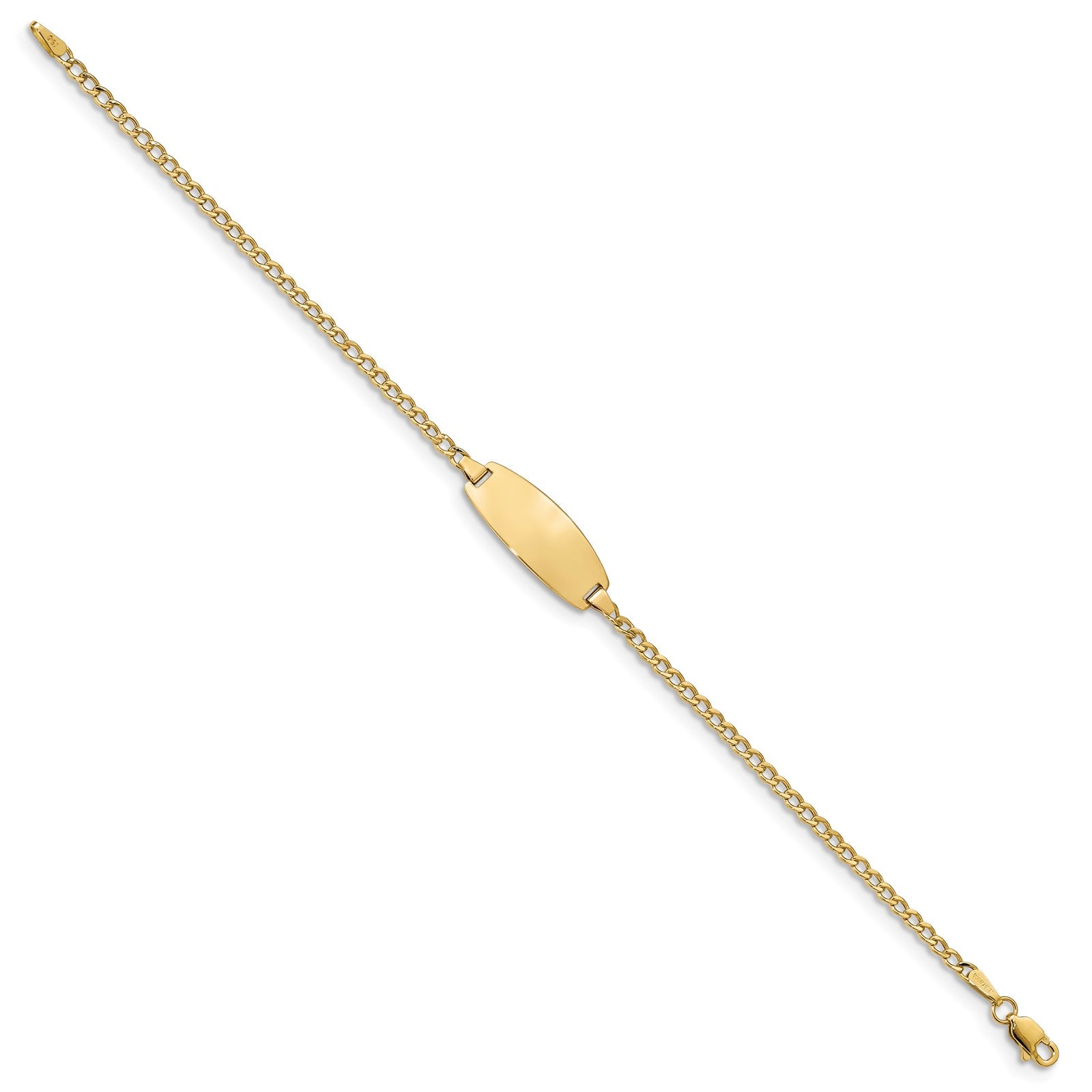 14k Polished Semi-Solid Chain/Solid Plate Curb Link Oval 18.5x8.5mm Plate 7 inch ID Bracelet