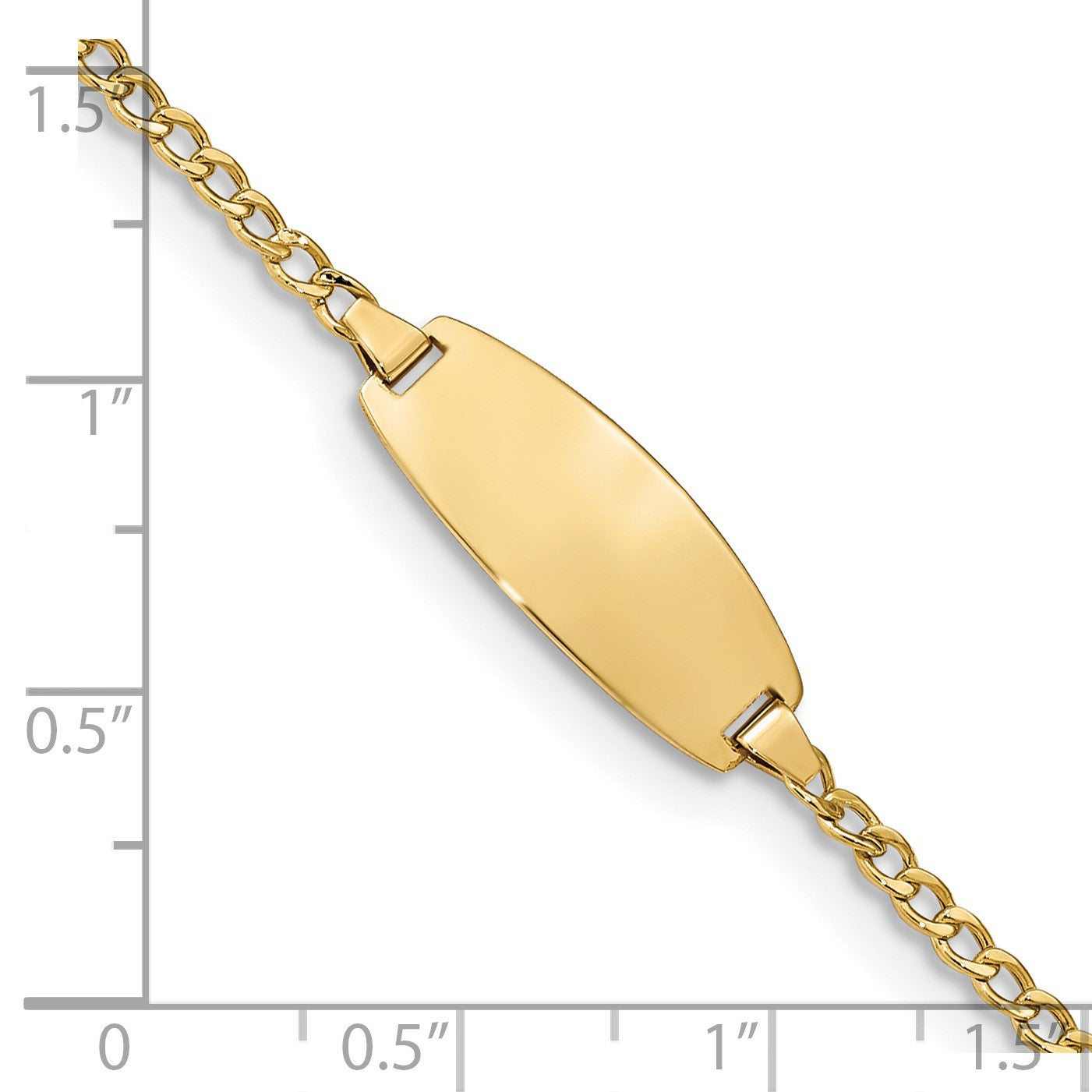 14k Polished Semi-Solid Chain/Solid Plate Curb Link Oval 18.5x8.5mm Plate 7 inch ID Bracelet