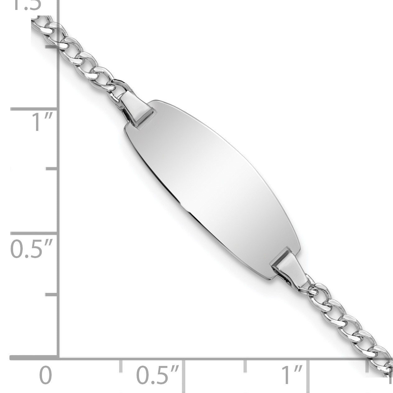 14k White Gold Polished Semi-Solid Chain/Solid Plate Curb Link Oval 18.5x8.5mm Plate 5.5 inch Baby/Child ID Bracelet