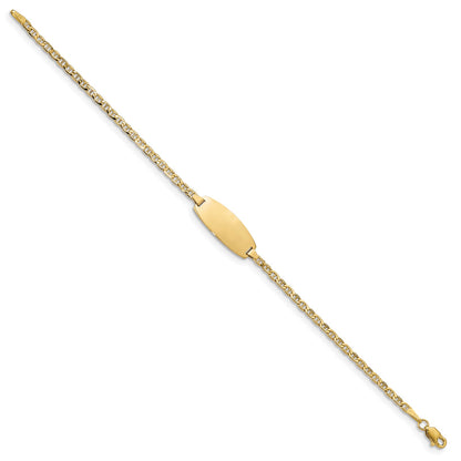 14k Polished Semi-Solid Chain/Solid Plate Anchor Link Oval 18.5x8.5mm Plate 6 inch Baby/Child ID Bracelet
