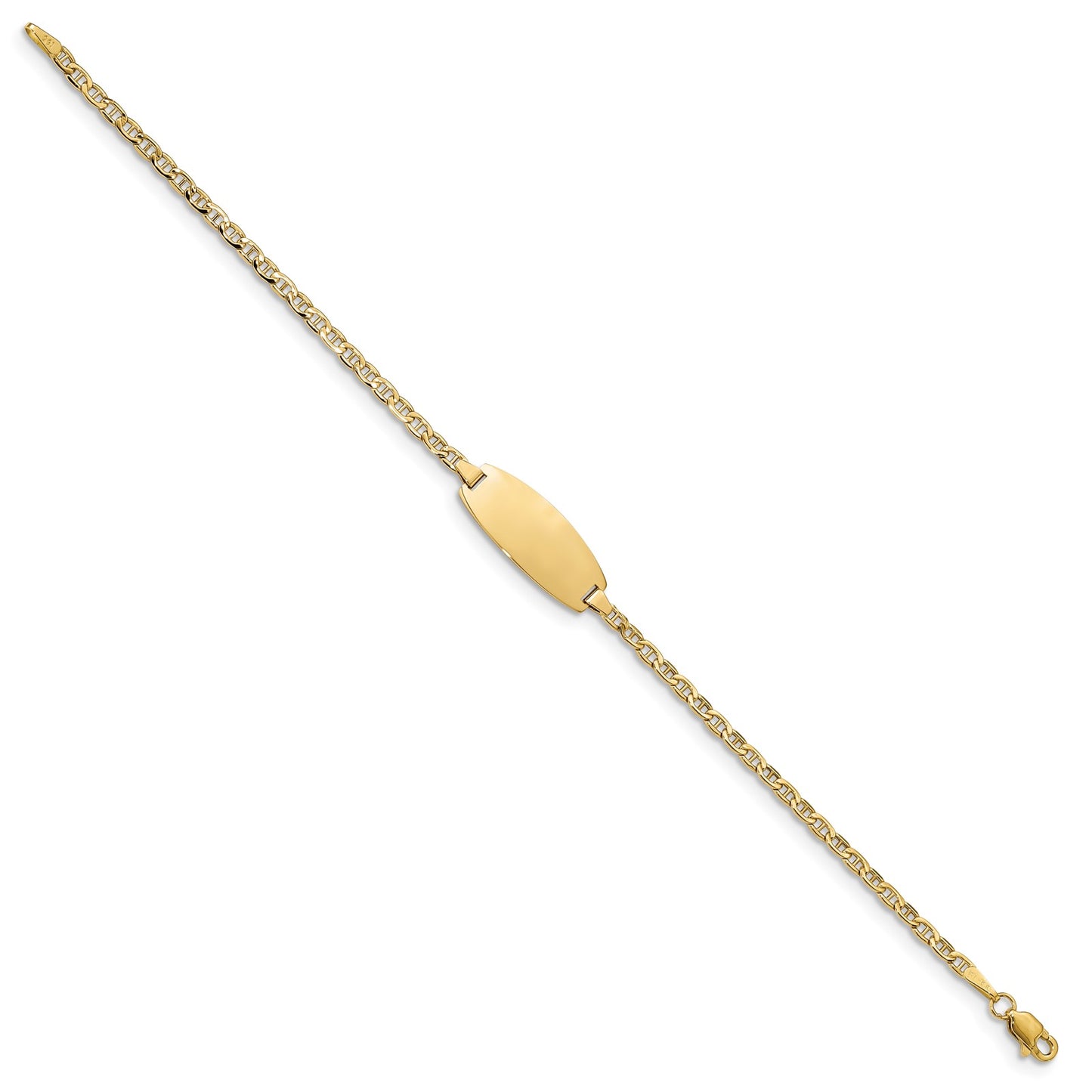 14k Polished Semi-Solid Chain/Solid Plate Anchor Link Oval 18.5x8.5mm Plate 7 inch ID Bracelet