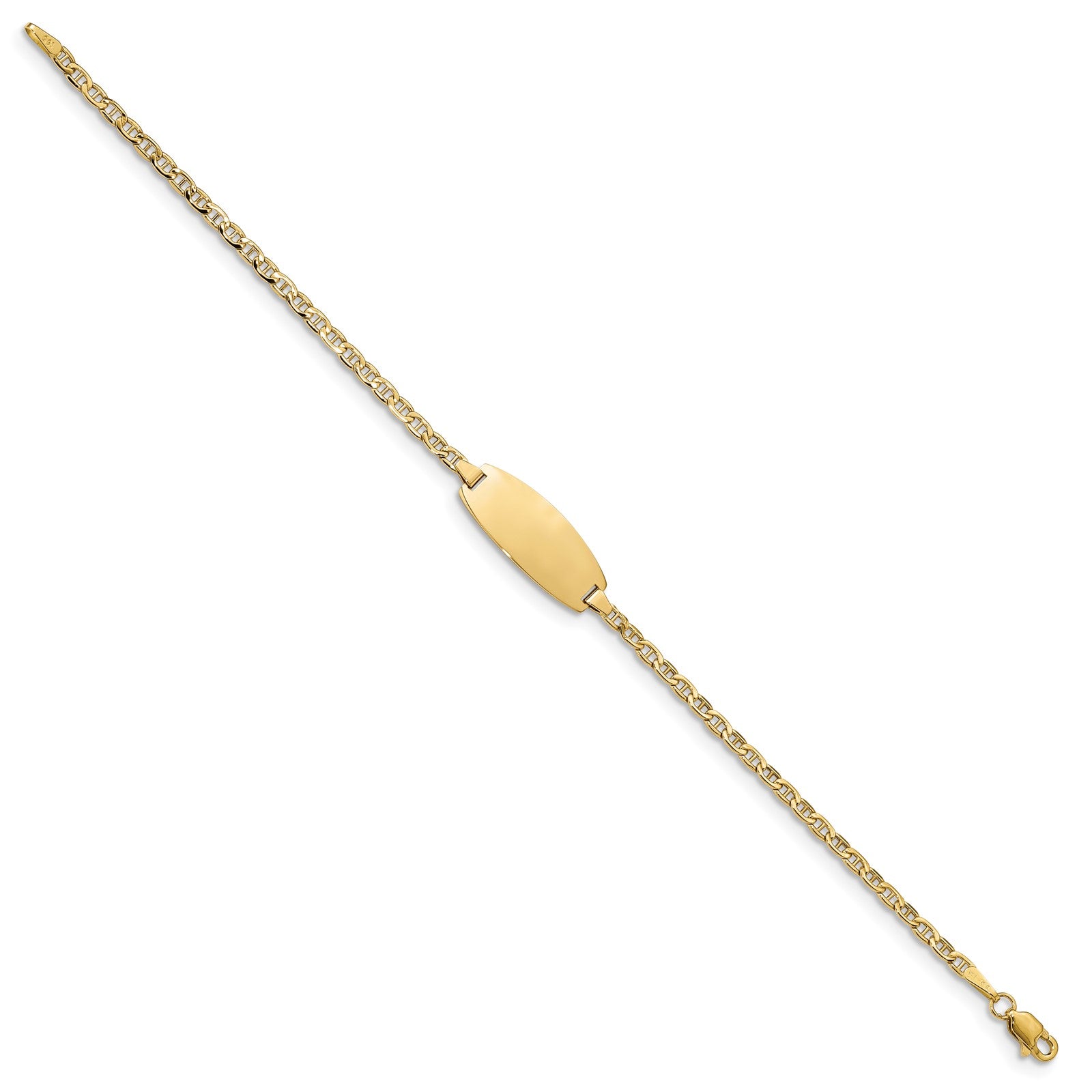 14k Polished Semi-Solid Chain/Solid Plate Anchor Link Oval 18.5x8.5mm Plate 7 inch ID Bracelet