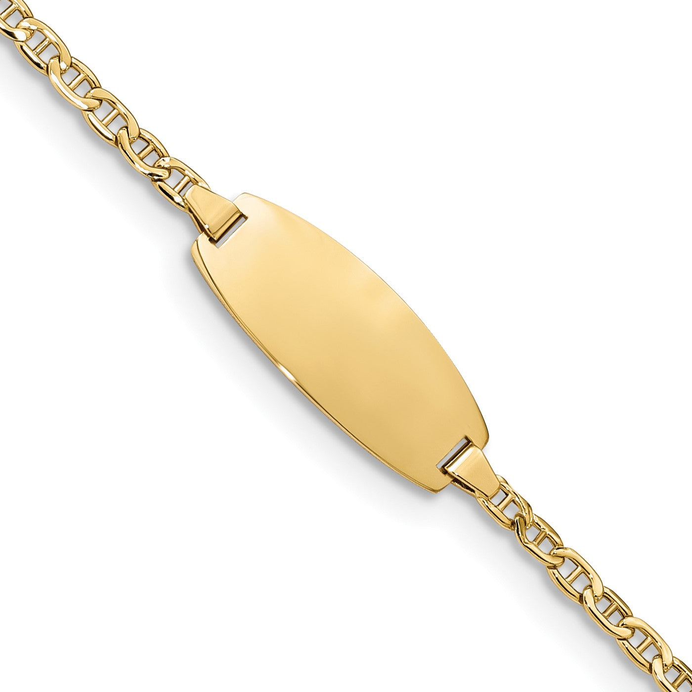 14k Polished Semi-Solid Chain/Solid Plate Anchor Link Oval 18.5x8.5mm Plate 6 inch Baby/Child ID Bracelet