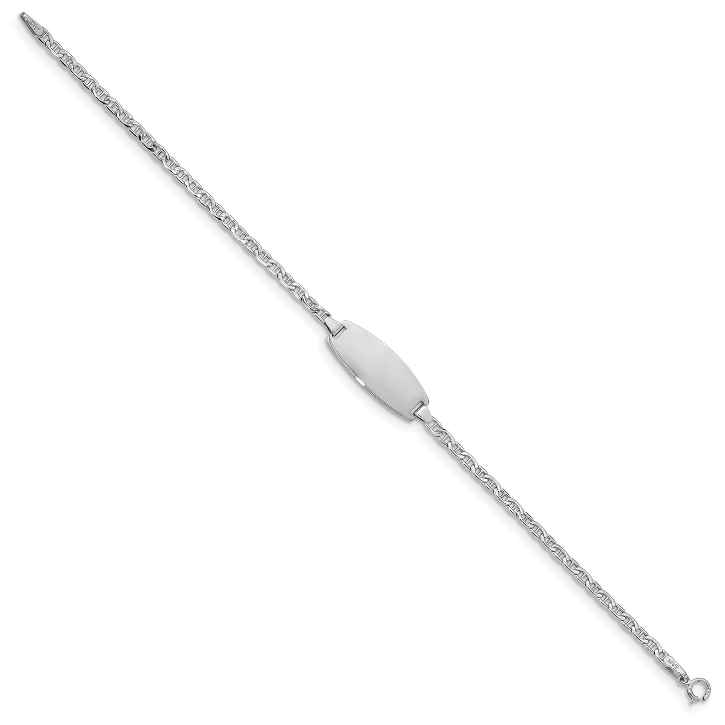 14k White Gold Polished Semi-Solid Chain/Solid Plate Anchor Link Oval 18.5x8.5mm Plate 7 inch ID Bracelet