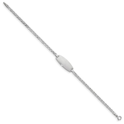 14k White Gold Polished Semi-Solid Chain/Solid Plate Anchor Link Oval 18.5x8.5mm Plate 7 inch ID Bracelet