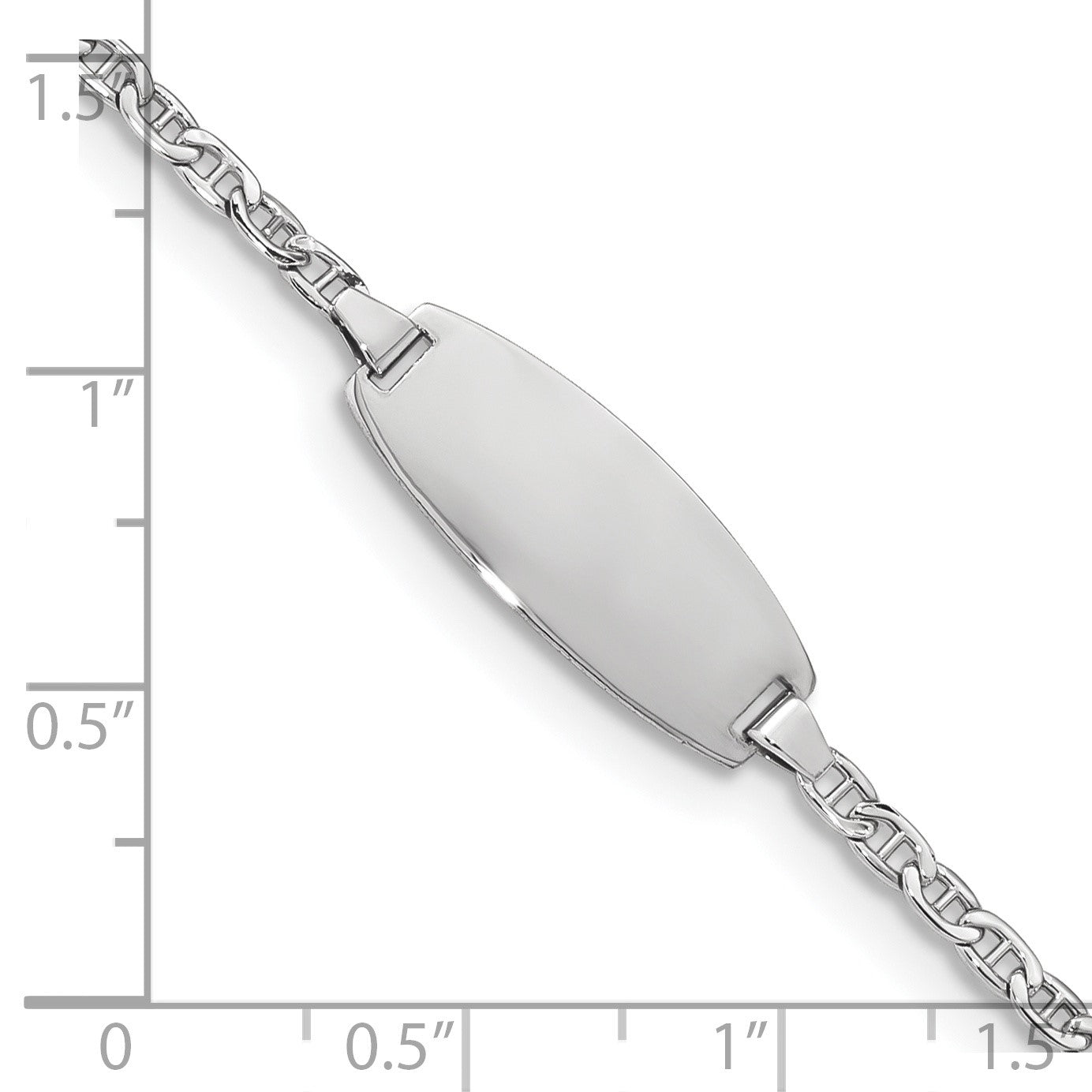 14k White Gold Polished Semi-Solid Chain/Solid Plate Anchor Link Oval 18.5x8.5mm Plate 7 inch ID Bracelet