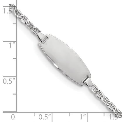 14k White Gold Polished Semi-Solid Chain/Solid Plate Anchor Link Oval 18.5x8.5mm Plate 7 inch ID Bracelet