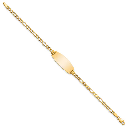 14k Polished Semi-Solid Chain/Solid Plate Figaro Link Oval 25x11.2mm Plate 7 inch ID Bracelet