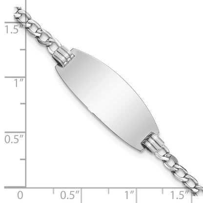 14k White Gold Polished Semi-Solid Chain/Solid Plate Curb Link Oval 25x11.5mm Plate 7 inch ID Bracelet