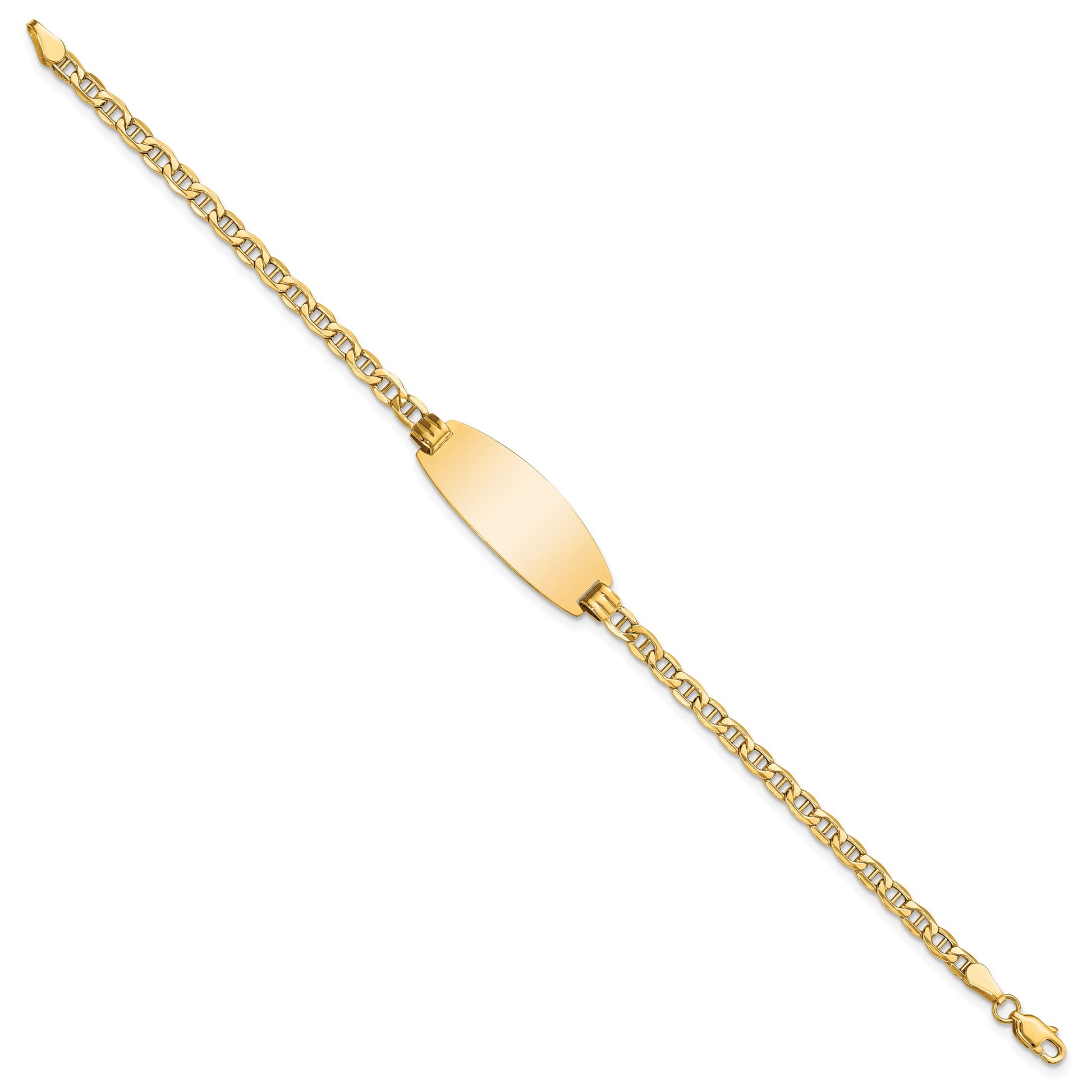 14k Polished Semi-Solid Chain/Solid Plate Anchor Link Oval 25x11.2mm Plate 7 inch ID Bracelet