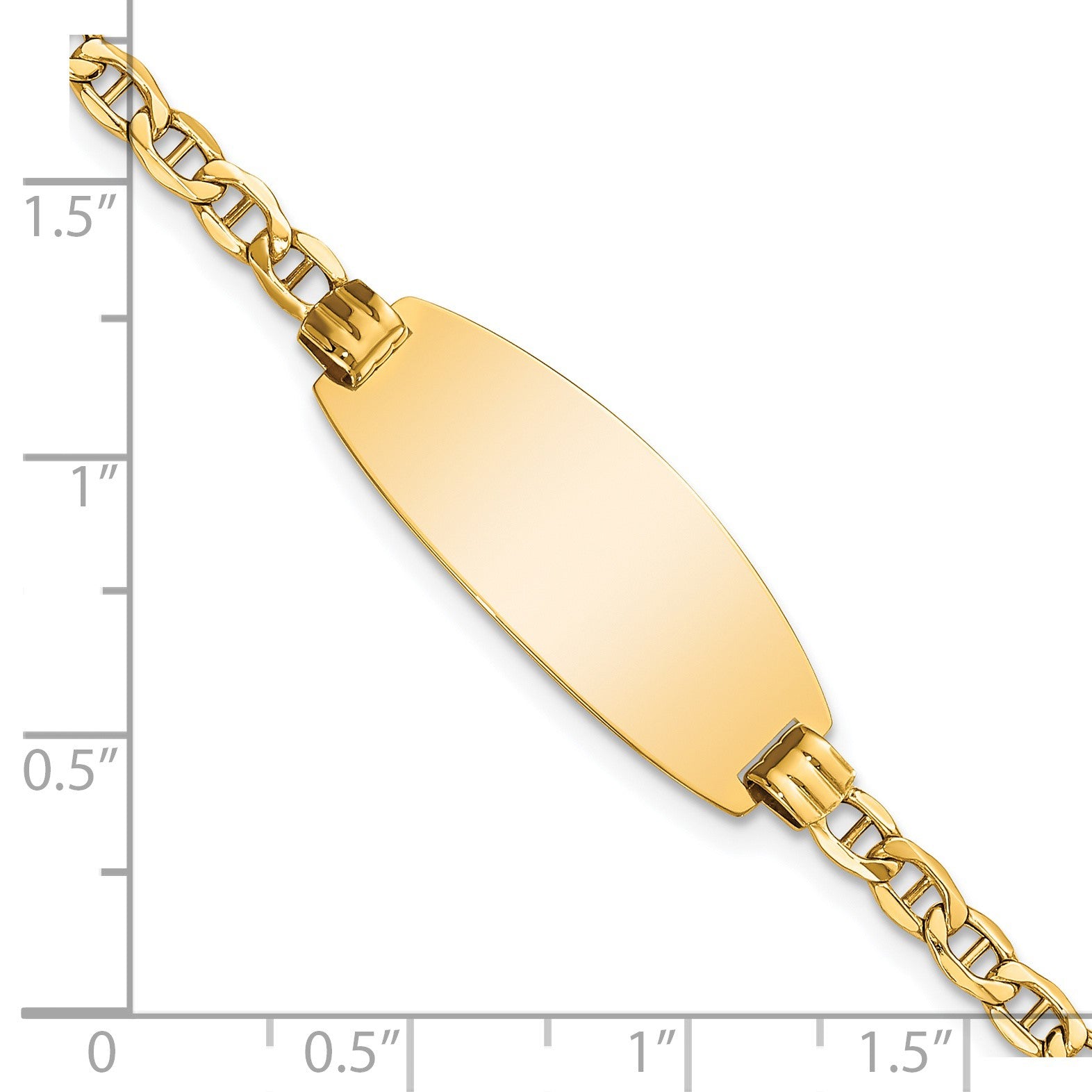 14k Polished Semi-Solid Chain/Solid Plate Anchor Link Oval 25x11.2mm Plate 7 inch ID Bracelet