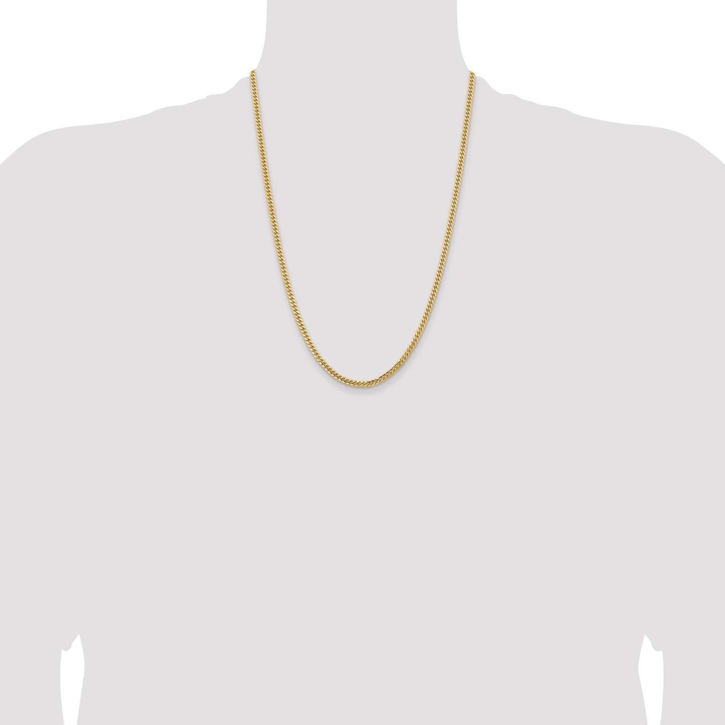 14K 24 inch 3.5mm Solid Miami Cuban Link with Lobster Clasp Chain