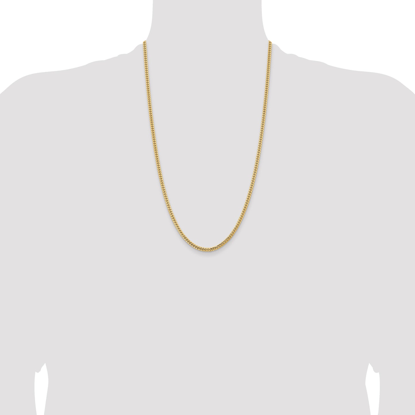 14K 26 inch 3.5mm Solid Miami Cuban Link with Lobster Clasp Chain