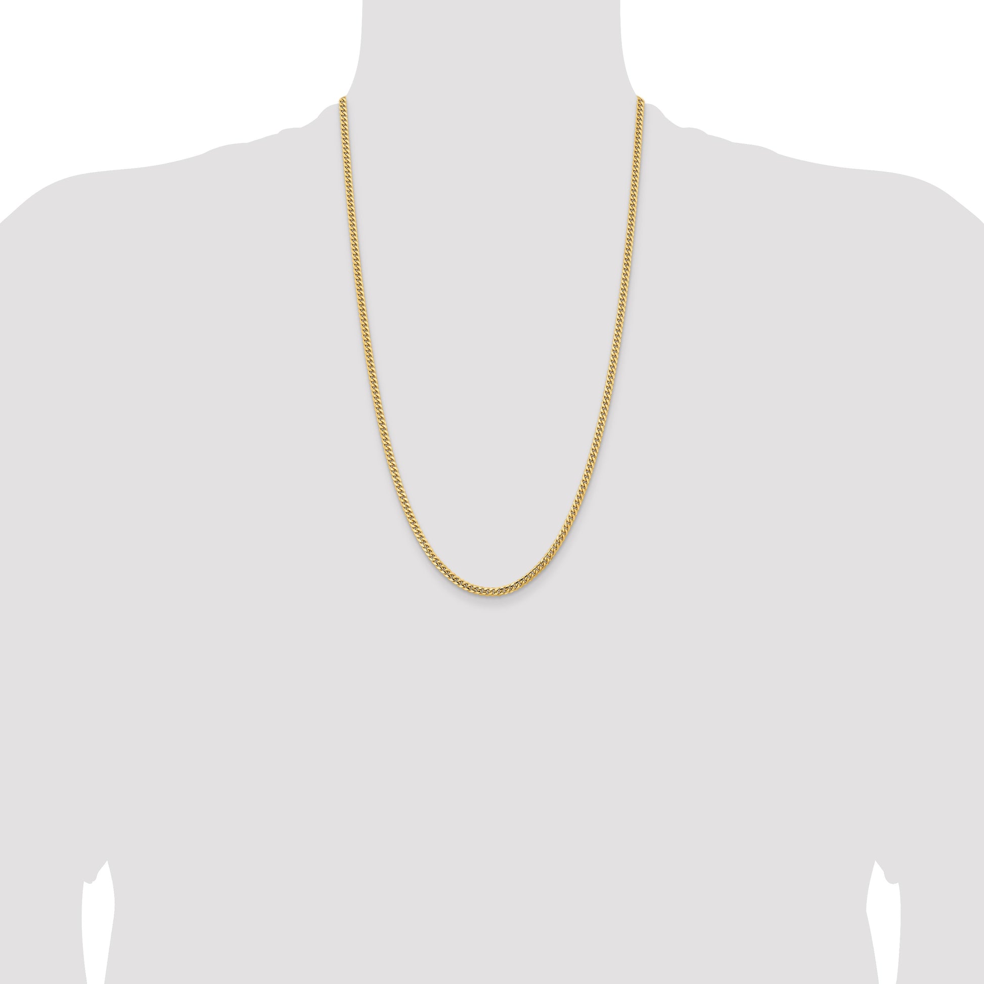 14K 26 inch 3.5mm Solid Miami Cuban Link with Lobster Clasp Chain