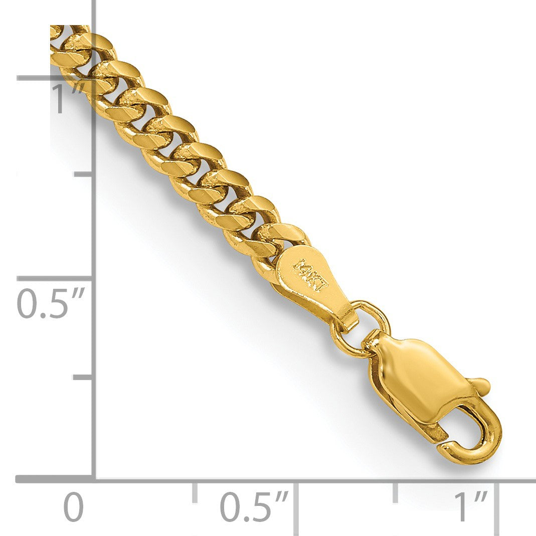14K 8 inch 3.5mm Solid Miami Cuban Link with Lobster Clasp Bracelet