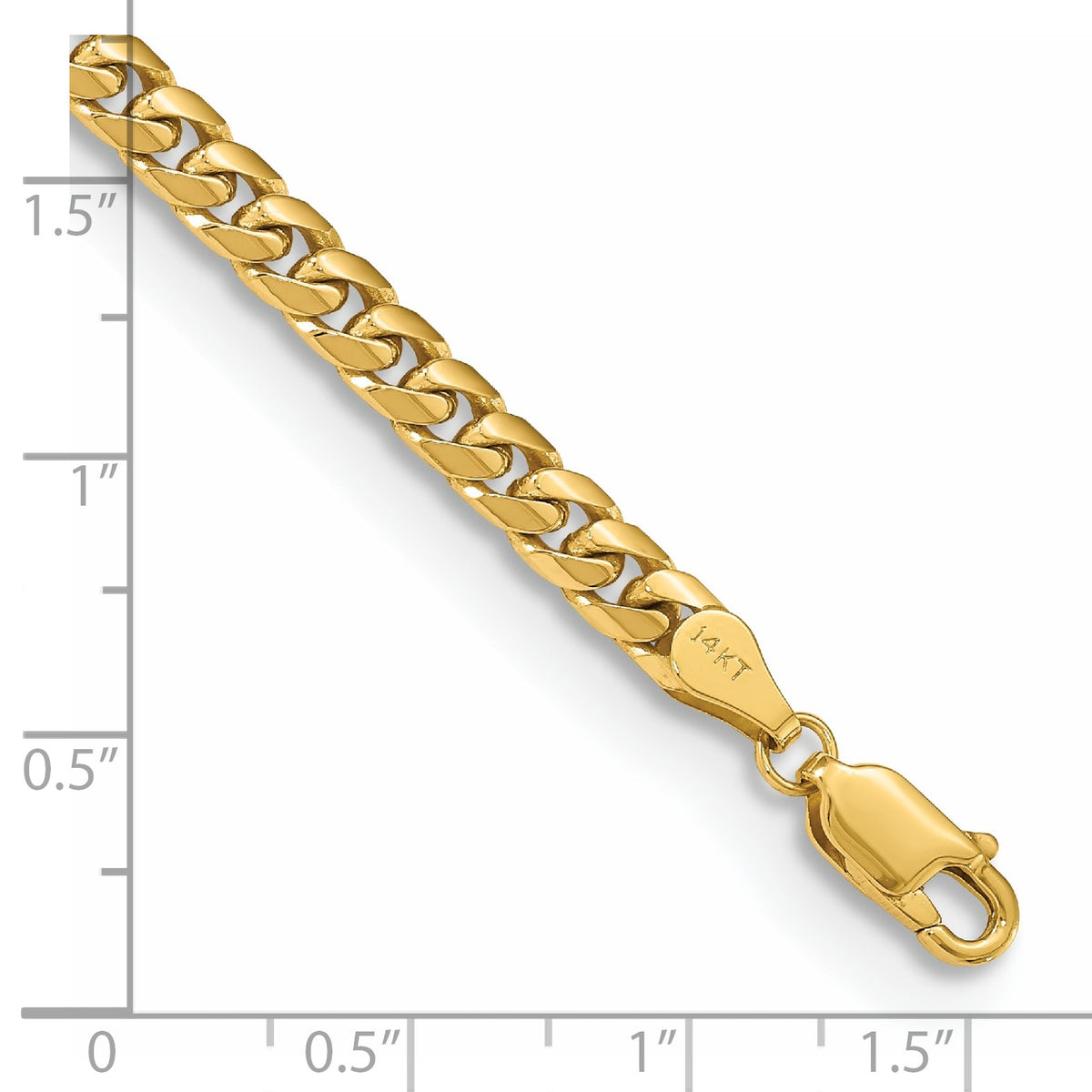 14K 7 inch 4.3mm Solid Miami Cuban Link with Lobster Clasp Bracelet