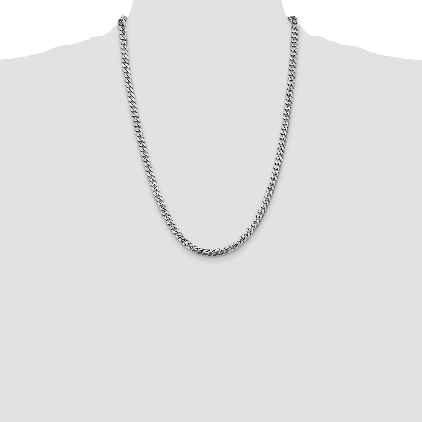 14K White Gold 24 inch 5mm Solid Miami Cuban Link with Lobster Clasp Chain