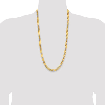 14K 28 inch 6.75mm Solid Miami Cuban Link with Lobster Clasp Chain