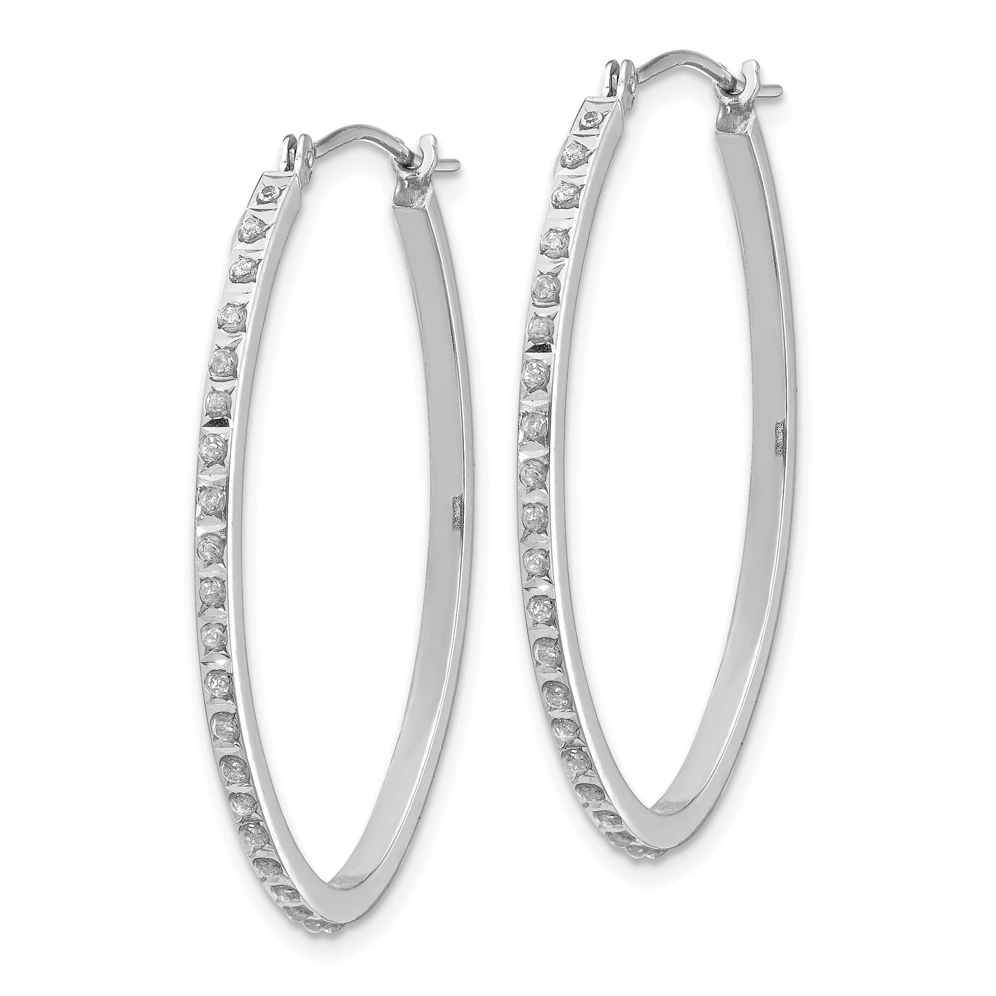 14k White Gold Diamond Fascination Diamond Dust/Accent 2x31mm Oval Hoop Earrings
