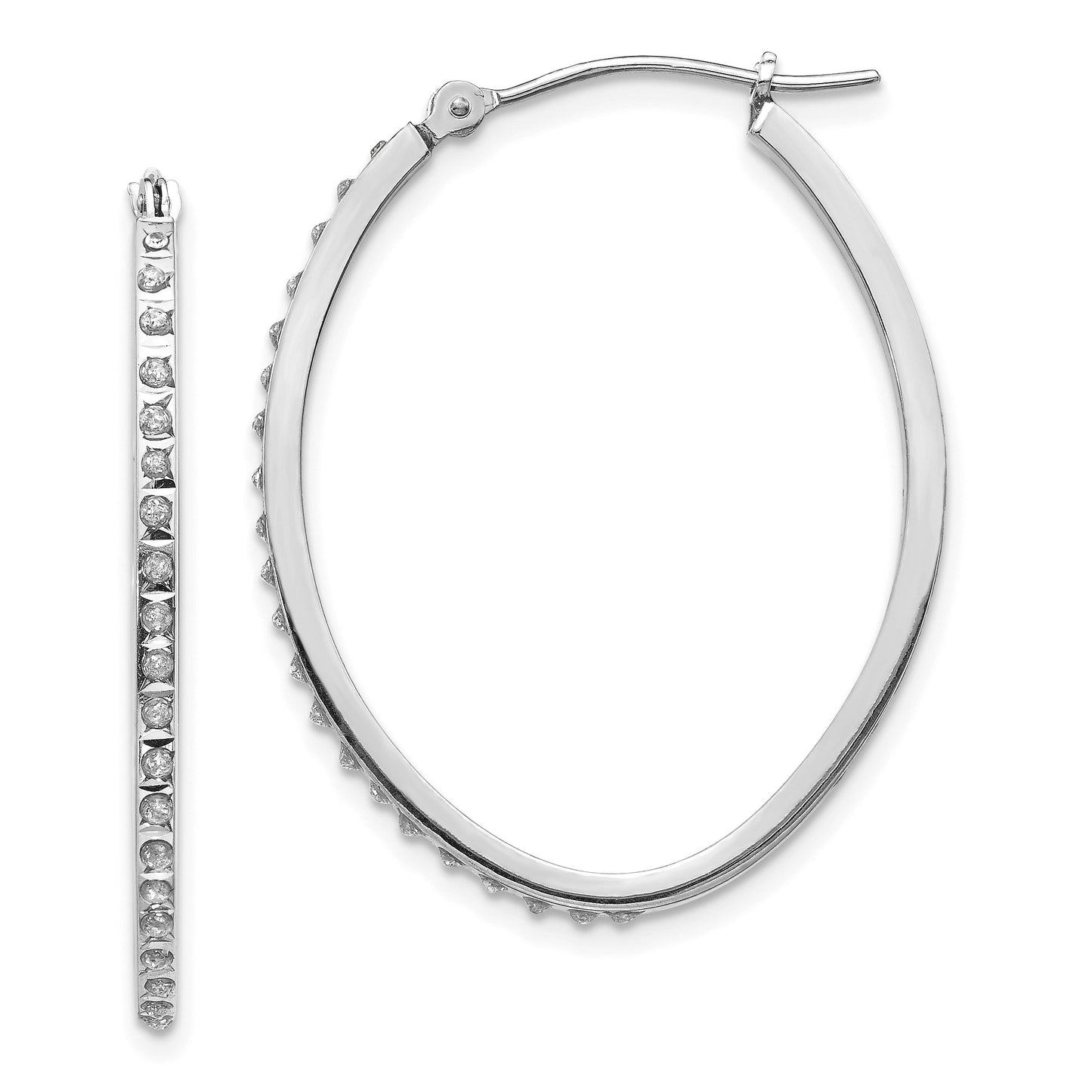 14k White Gold Diamond Fascination Diamond Dust/Accent 2x31mm Oval Hoop Earrings