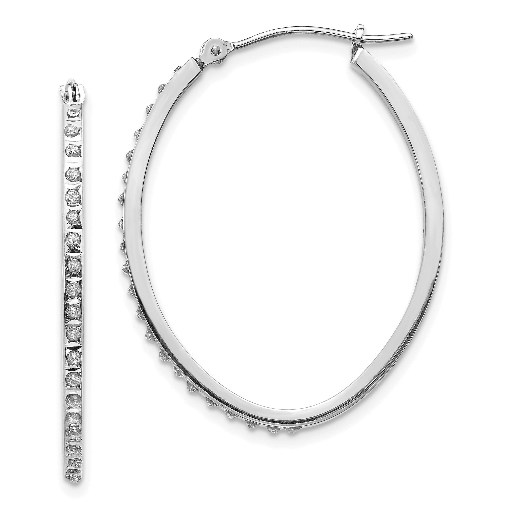 14k White Gold Diamond Fascination Diamond Dust/Accent 2x31mm Oval Hoop Earrings