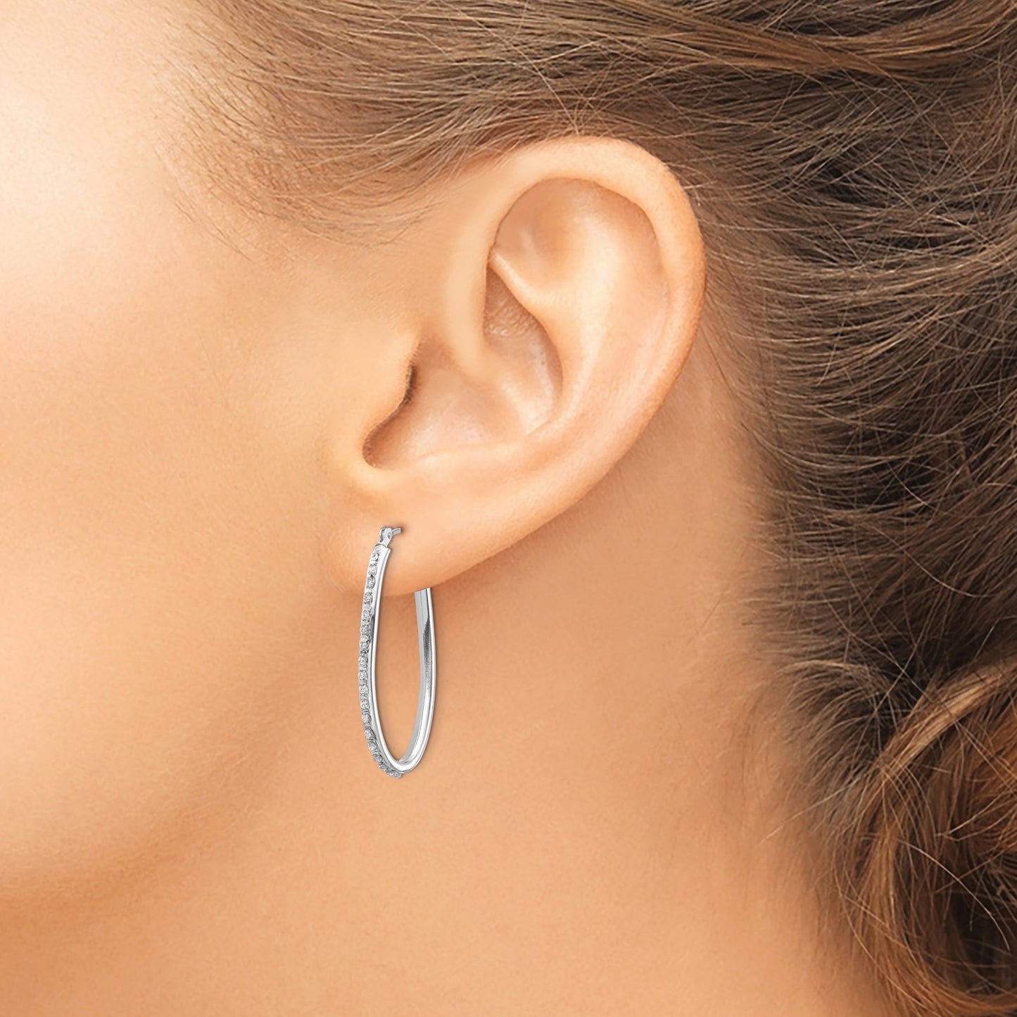14k White Gold Diamond Fascination Diamond Dust/Accent 2x31mm Oval Hoop Earrings