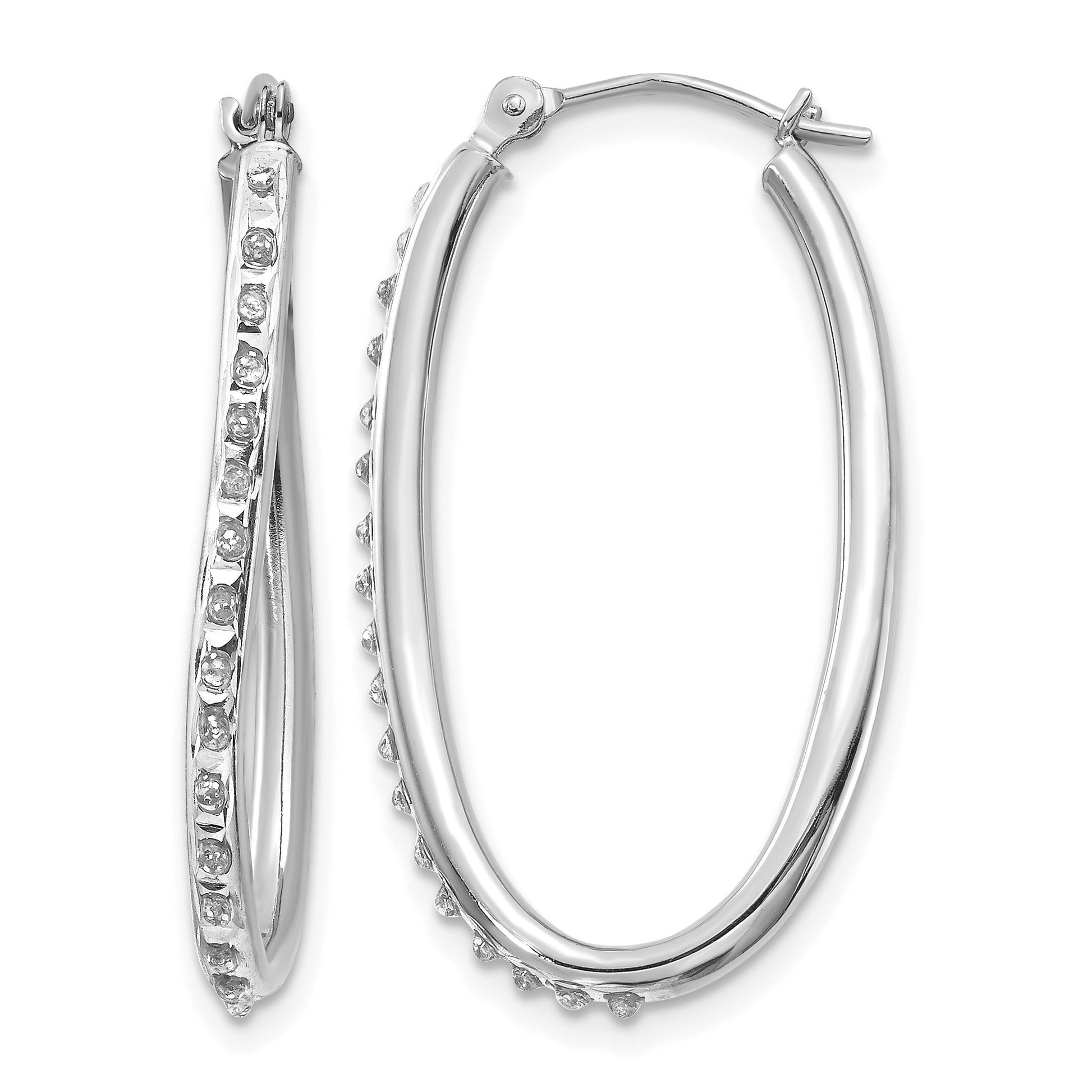 14k White Gold Diamond Fascination Diamond Dust/Accent 2x31mm Oval Hoop Earrings
