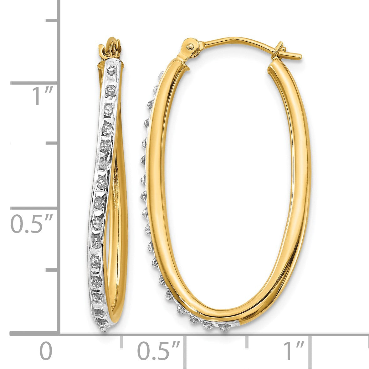 14k Diamond Fascination Diamond Dust/Accent 2x31mm Oval Twist Hoop Earrings