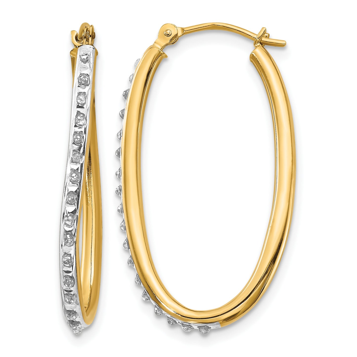 14k Diamond Fascination Diamond Dust/Accent 2x31mm Oval Twist Hoop Earrings