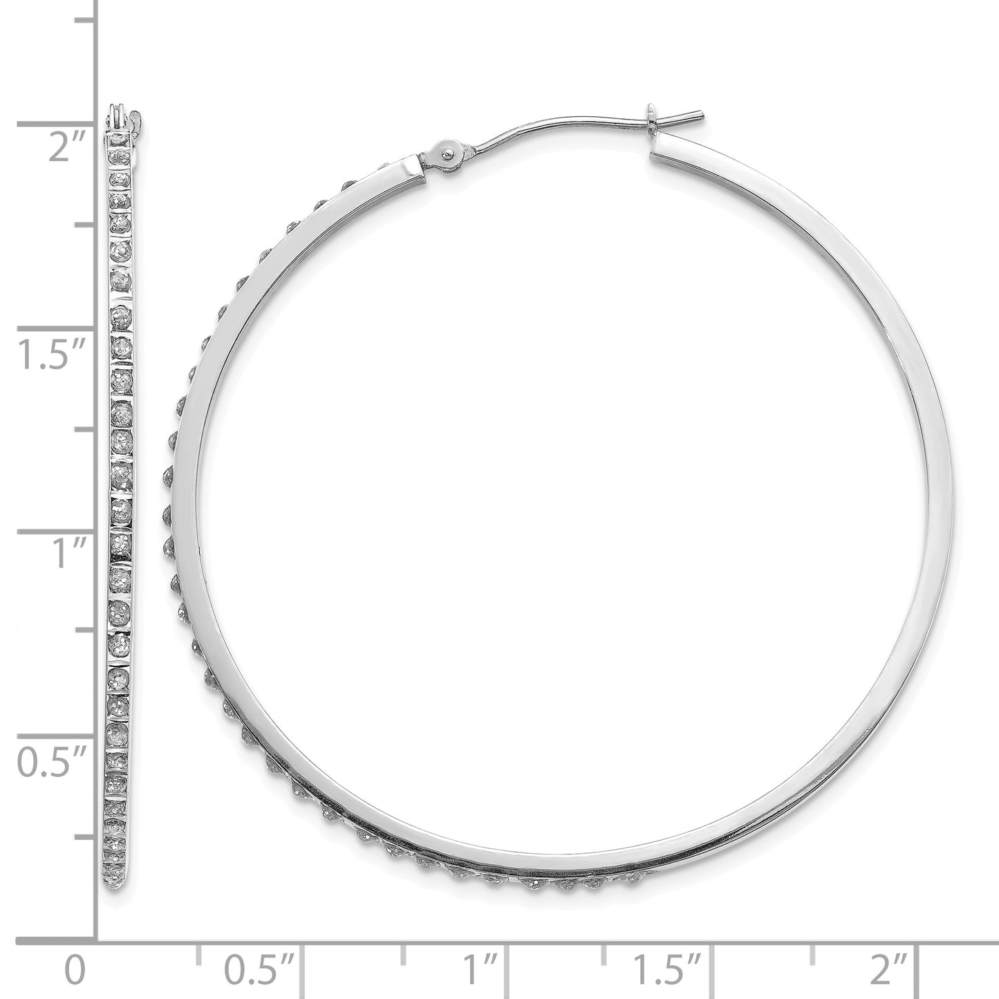 14k White Gold Diamond Fascination Diamond Dust/Accent 2x49mm Round Hoop Earrings